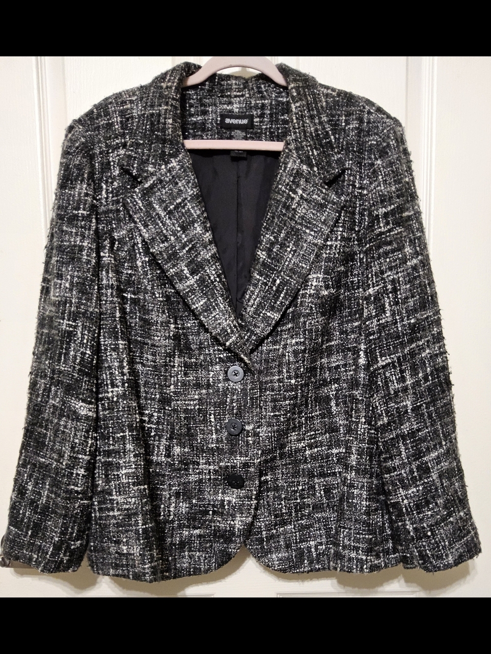 Vintage Avenue Black White Tweed Boucle Blazer Jacket Plus Size 18/20